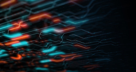 Abstract Motherboard Circuit Background. Virus detected over circuit board. Worm, cyber attack, antivirus, firewall alert and danger warning concept. Futuristic PCB. 3D render