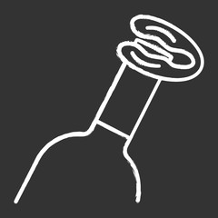 Wine bottle and foil cutter chalk icon. Alcohol beverage. Aperitif drink. Sommelier and barman device. Removal tool, kitchen utensil. Bar, restaurant. Isolated vector chalkboard illustration