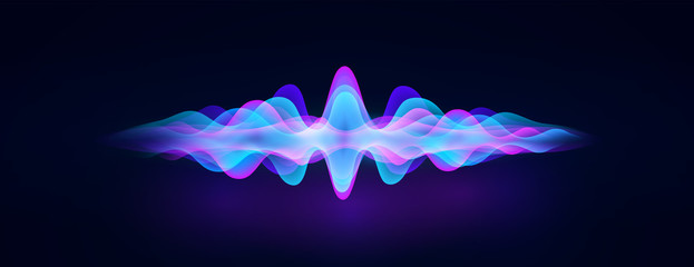 Voice recognition. Personal assistant. Smart music sound waves or voice recognition technology. Soundwave intelligent technologies. Vector illustration. Volume curve energy waveform. Neon Ai concept.