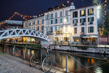 Naklejka premium milan canal navigli at Christmas time
