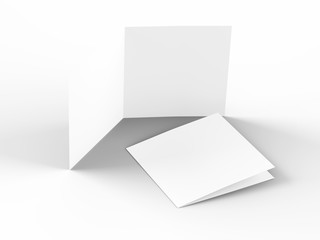 Brochure in square format folded to two - mockup. 3d illustration