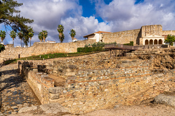 Fototapeta premium Arab Fortress Alcazaba near Guadiana river in Merida, Spain