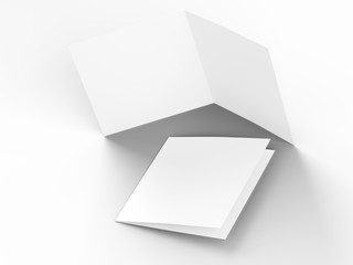 Brochure in square format folded to two - mockup. 3d illustration