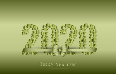 Happy New Year 2020. Text tied with a bow. Vector illustration. Elegant christmas design element. Vector illustration. - 308790121