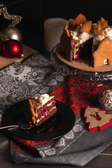 Homemade New Year's cherry cake in New Year's entourage