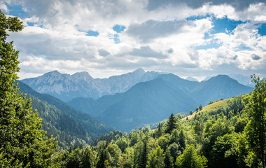 View from Podolševa to mountain range Kamnik–Savinja Alps, Slovenia