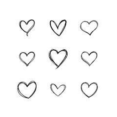 Heart doodles, linear illustration. Hand drawn love hearts.