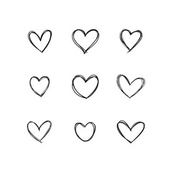 Heart doodles, linear illustration. Hand drawn love hearts.