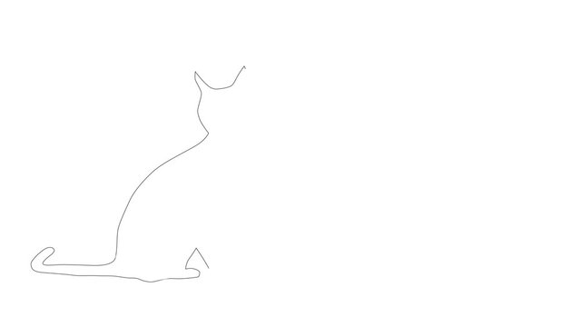 Self drawing line art sketch of cat silhouette. White background. Copy space. Hand drawn sketch. 