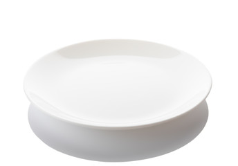 Isolated empty white plate on white background