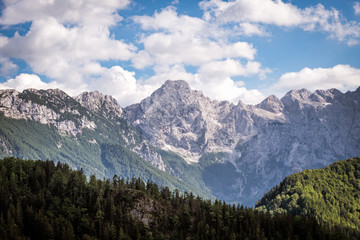 Fototapeta premium View from Pavlič Pass, Paulitsch Saddle to Kamnik–Savinja Alps