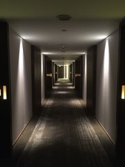 Rhythmic lights in a hotel hallway - 308792395