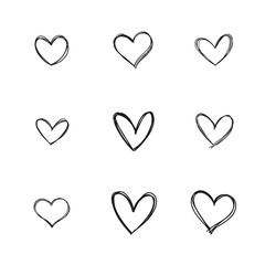 Heart doodles, linear illustration. Hand drawn love hearts.