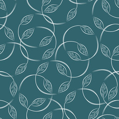 Leaves. Foliage dark blue background. Floral seamless pattern