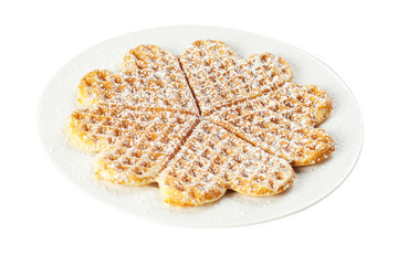 Waffel mit Puderzucker freisteller auf weißem untergrund