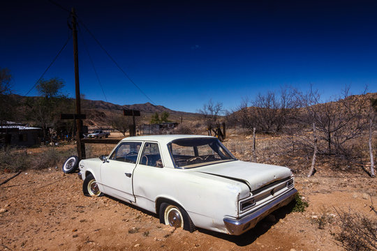 Wrecked Car At Hackberry General Store At Route 66