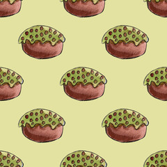 Watercolor happy easter set with cake, flowers, feathers and eggs. Spring holiday decoration. Hand drawn April bohemian design.