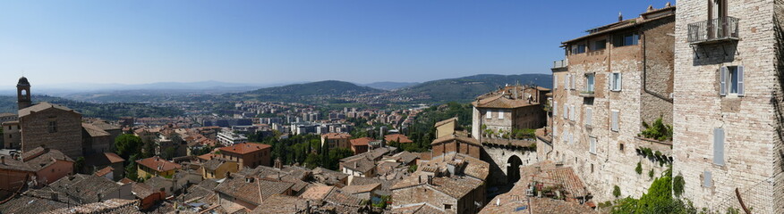 Fototapeta na wymiar Panorama from Cavour Garden, Perugia. Panorama of the city from the viewpoint in the balcony of Cavour Garden. It is situated in Perugia, Italy.