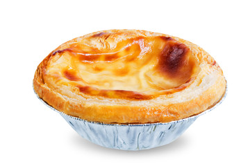 Portuguese custard pies, Pastel de Nata or Pastel de Belem on a white isolated background