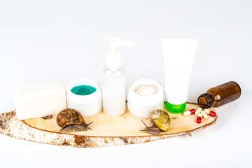 Cosmetics made with snail slime. Very healthy and organic products.