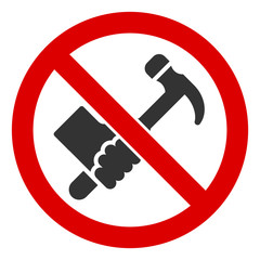 No working hammer vector icon. Flat No working hammer pictogram is isolated on a white background.