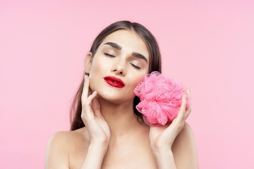 Naklejka premium beautiful woman bare shoulders clean skin