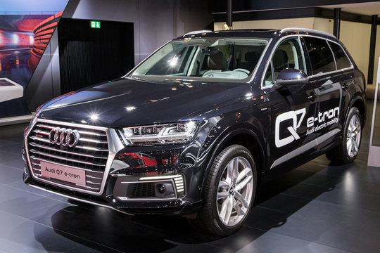 BRUSSELS - JAN 10, 2018: Audi Q7 e-tron V6 Plug-in hybrid car showcased at the Brussels Motor Show.