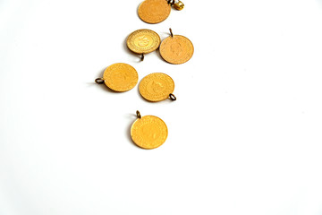 Turkish quarter endless gold on a white ground, gold coins,