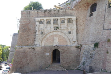 Fototapeta na wymiar Rocca Paolina, Perugia. Porta Marzia gate in Rocca Paolina medieval military fortress. It is situated in Perugia, Italy.