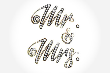 Mr. and Mrs. gold diamonds card lettering text design vector image