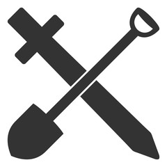 Sword and shovel vector icon. Flat Sword and shovel symbol is isolated on a white background.