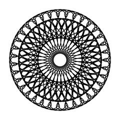 Abstract circle pattern mandala sun fireworks. spirograph halo sun starburst ray vintage monochrome modern circular pattern  motif black white for design elemental, unique art lace lattice lines style