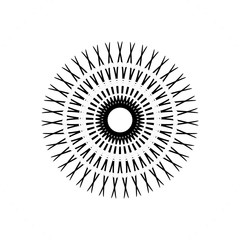 Abstract circle pattern mandala sun fireworks. spirograph halo sun starburst ray vintage monochrome modern circular pattern  motif black white for design elemental, unique art lace lattice lines style