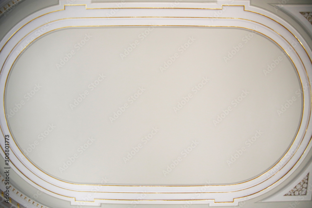 Poster classical fretwork in exact shape of track and field stadium. rectangular plaster tracks with rounde