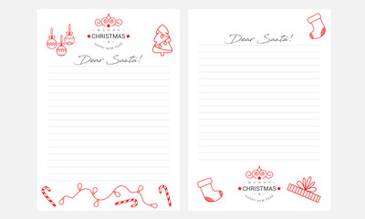 Christmas letter for Santa Claus template. Christmas background with a place for Christmas gifts for Santa wish list.