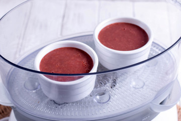 Liver souffle in a double boiler on the table