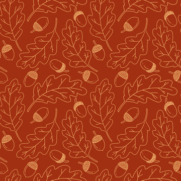 Oak leaves and fruits hand drawn seamless pattern. Blue elements on light blue background. Good for fabric, textile, wrapping paper, wallpaper, baby room, kitchen, packaging, paper, print, etc. 