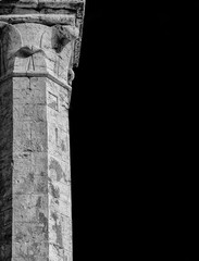 Medieval architecture in Perugia. Ancient marble column (Black and White with copy space)