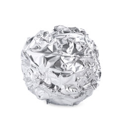 Crumpled ball of aluminum foil isolated on white
