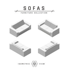 Isometric sofa, set of icons in flat style