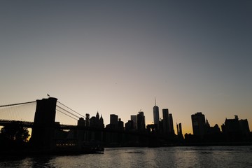 new york city skyline at sunset