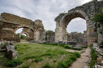 Fototapeta na wymiar Ruins of faustina bath in Miletus ancient city, Turkey