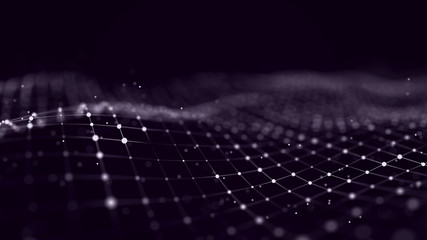 Futuristic abstract mesh. Wave with the connection of luminous points and lines. 3D rendering.