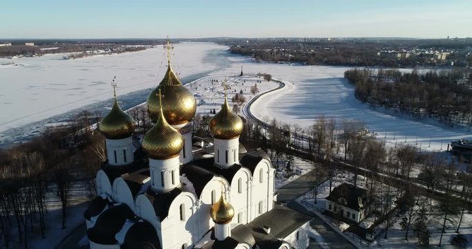Assumption Orthodox Cathedral and Strelka of Yaroslavl Winter 2019.