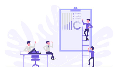Business people work together so that their targets are successful. Teamwork. Flat vector illustration.