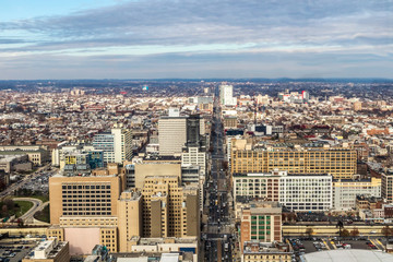 Fototapeta na wymiar Philadelphia, Pennsylvania. City rooftop view with urban skyscrapers on a cloudy day