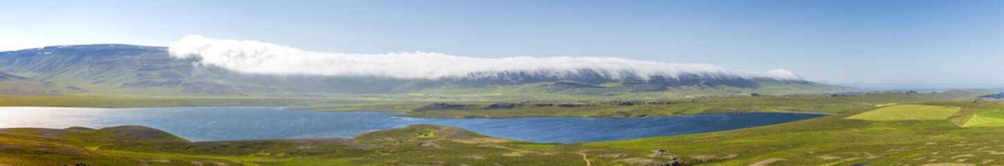 Panoramic picture over open landscape in northern Iceland