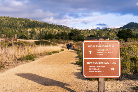 Sign posted on one of the trails in Ano Nuevo State Park, Pacific Ocean Coastline, California