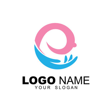 Breast care logo, save breast cancer, breastfeeding care logo, breast combination with hand icon as a symbol of concern