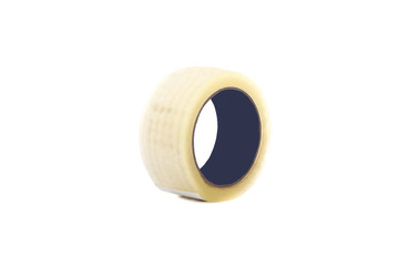Roll of transparent adhesive tape isolated on a white background.